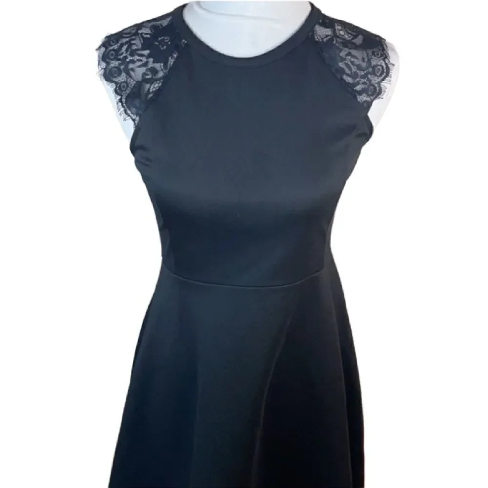 Anthropologie Elodie Fit & Flare Black Dress w/ Lace Floral Sleeves (Small) - Picture 16 of 16